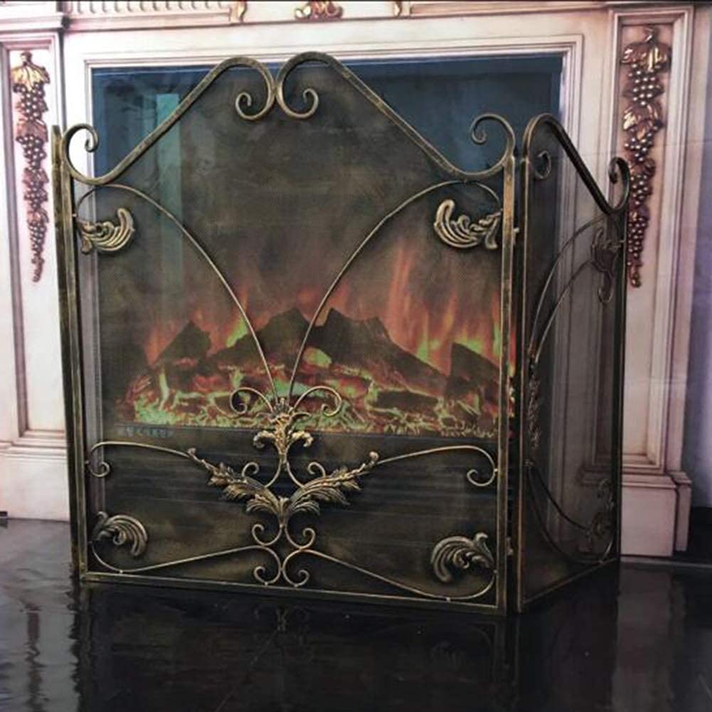 Parascintille Pieghevole a 3 Pannelli, Recinzione per Camino Sicura per Animali Domestici, Schermi per Camini Autoportanti Parascintille ad Arco, Alto 60/70/80 cm - Bronzo (Dimensioni : L100cm× H60cm)