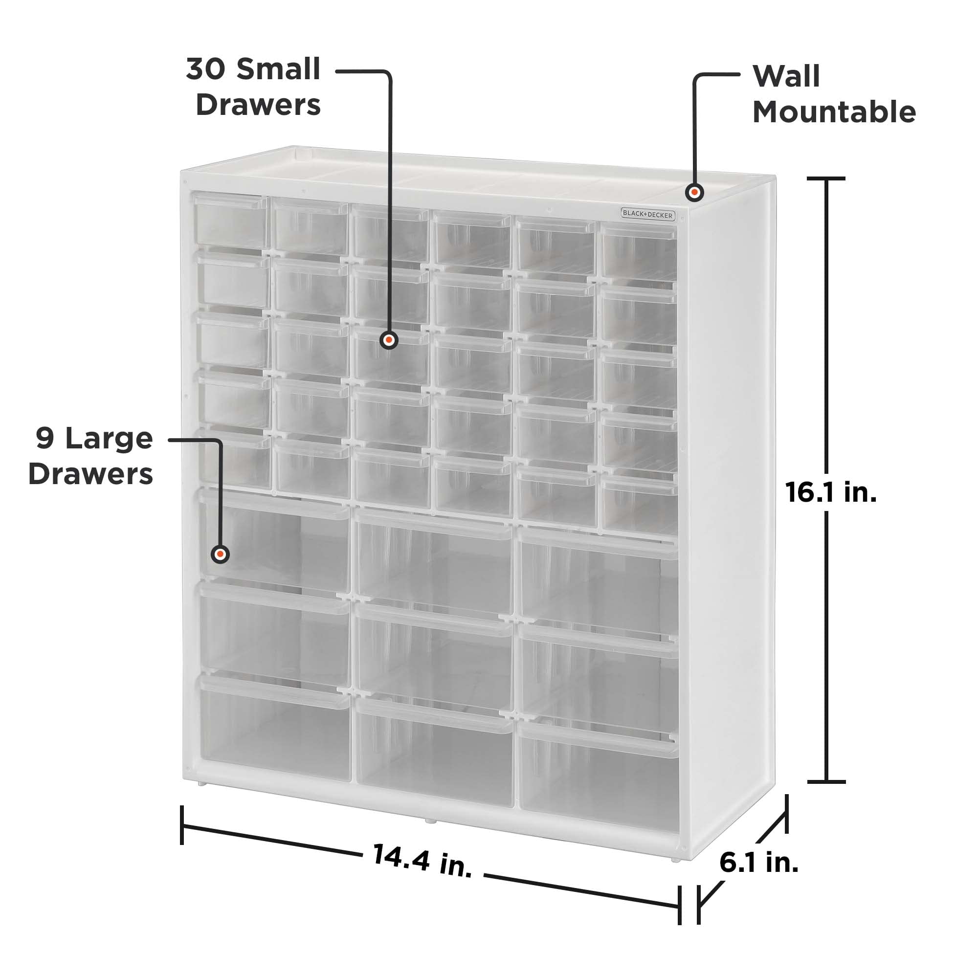 BLACK+DECKER Large & Small 39 Drawer Bin System (BDST40739FF), Clear