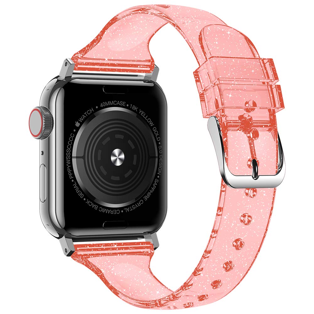 baozai Compatible with Apple Watch Band for Women, Slim Shiny Clear Glitter Soft Wristband for Apple iWatch Series 1-10, SE, 46mm 45mm 44mm 42mm, Glistening Red