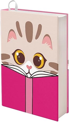 AFPANQZ Linda funda de libro para mujer, diseño de caricaturas, diseño de gato, reutilizable, protector de tapa dura, funda elástica de tela de