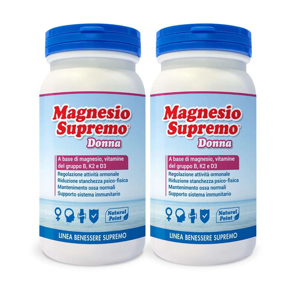 Donna Integratore Ad Elevato Assorbimento 350 g, 2x175 g | Magnesio Citrato In Polvere, con Vitamine B6 B9 B12 K2 D3, Supporto Ormonale Sistema Nervoso Energia Ossa