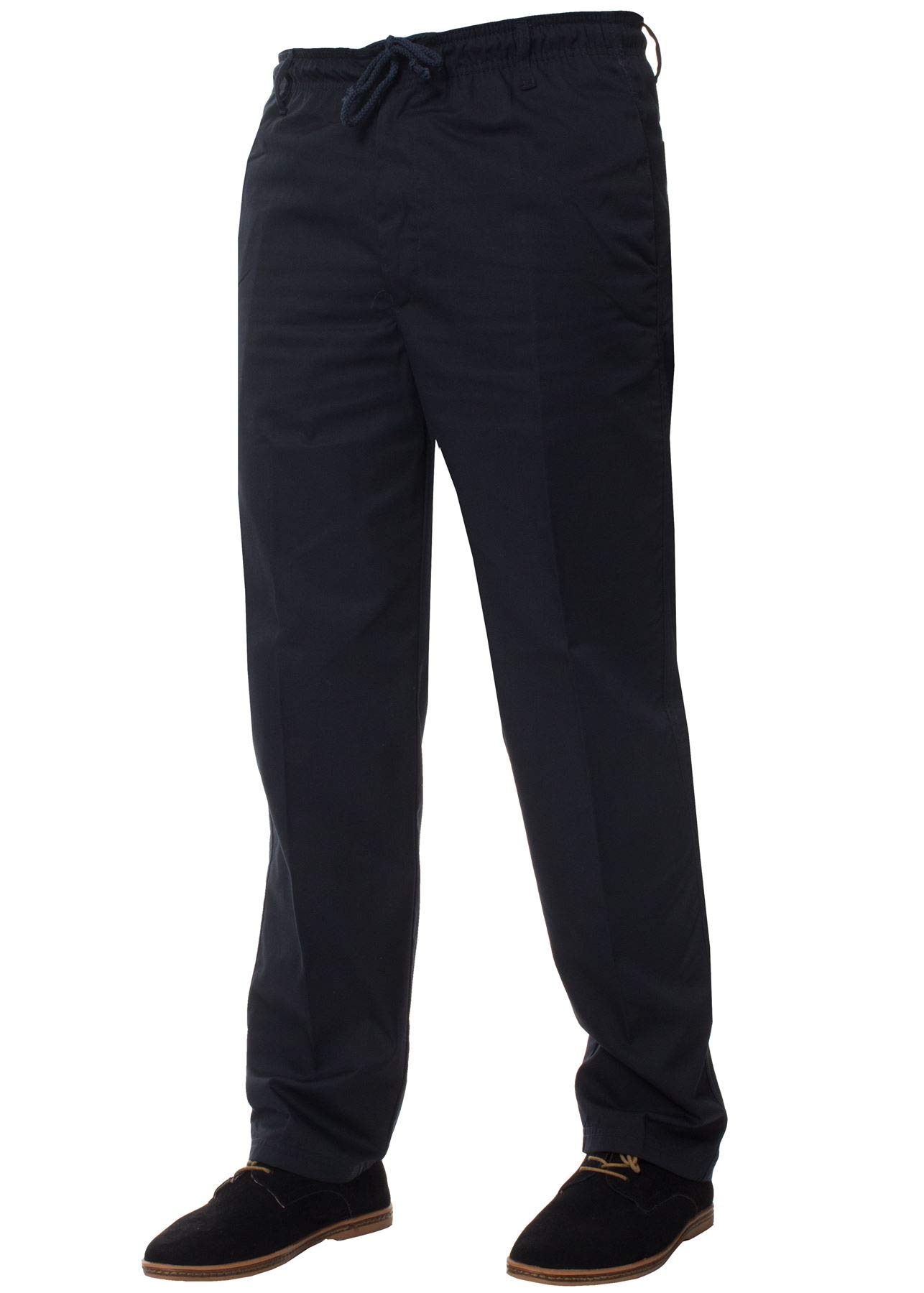 Brand Kruze Men's Blue Rugby Trousers Navy Smart Elasticated Waist Plain Pants With Drawstrings 46W / 29L