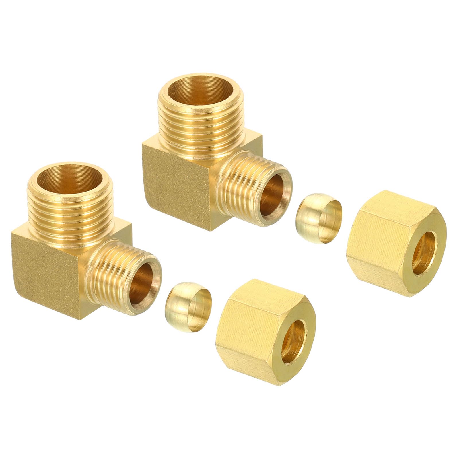 Accesorio de compresión de Tubo de latón de 10 mm de diámetro Exterior, Macho G1/2, Paquete de 2, Accesorio de Tubo de Codo de 90 Grados para plomería, Conector de Manguera