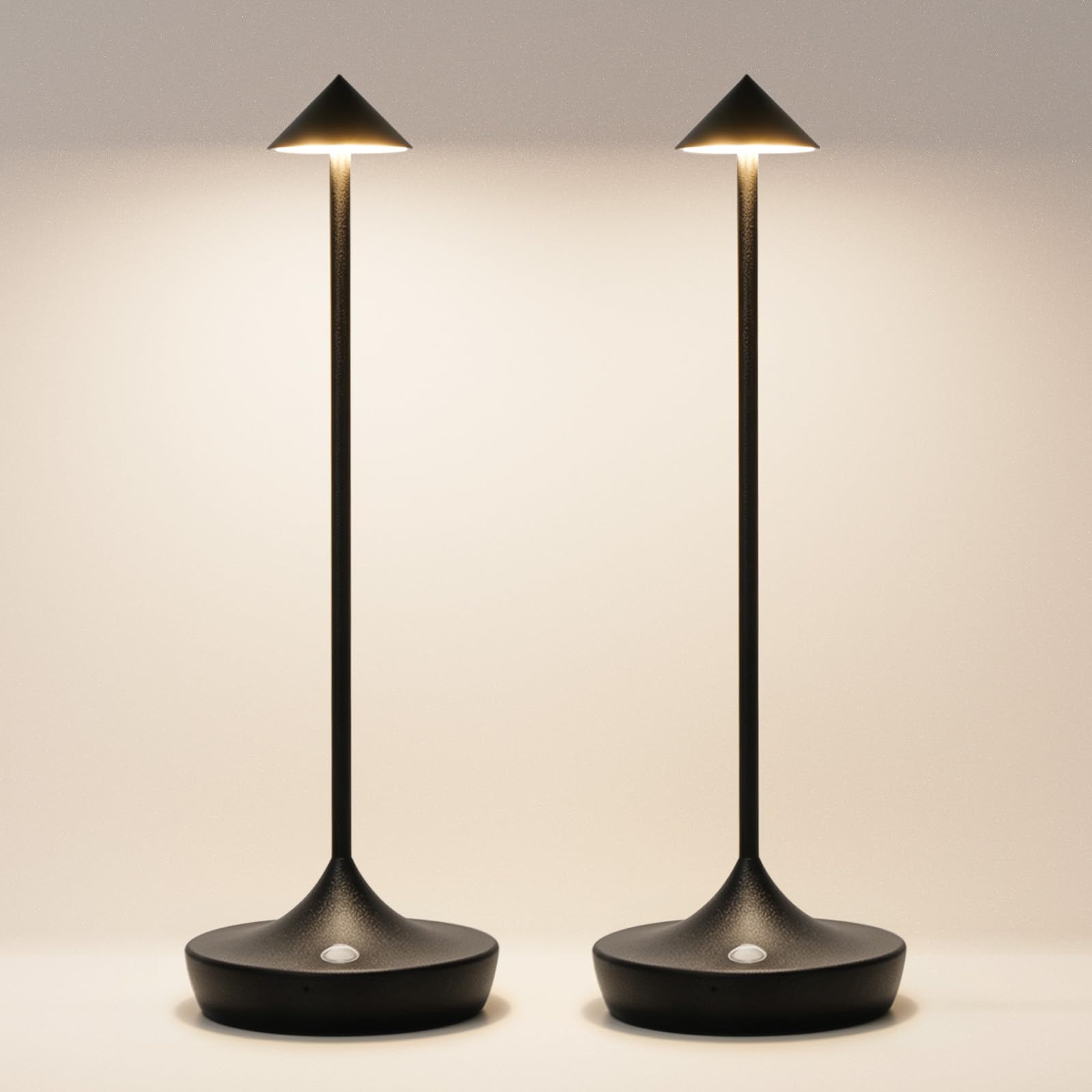 Kabellose LED-Tischlampen, wiederaufladbar, batteriebetrieben, 3 Farben, stufenlos dimmbar, tragbare Tischleuchten für Outdoor, Restaurants, Terrasse (2 x schwarz)