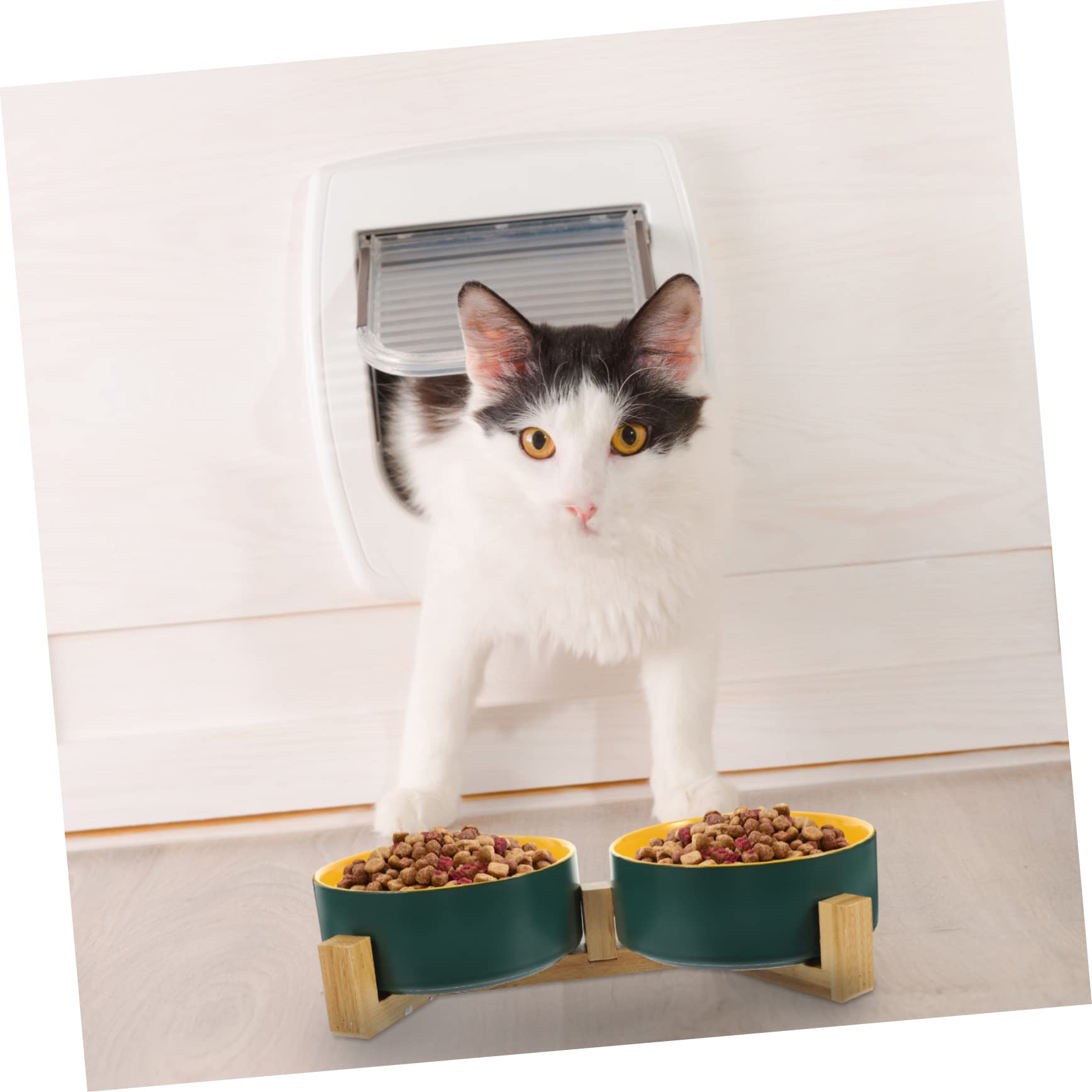 SUPVOX Cuenco Cerámico Fácil De Lavar Plato De Cerámica con Soporte De Madera Accesorio De Alimentación para Mascotas