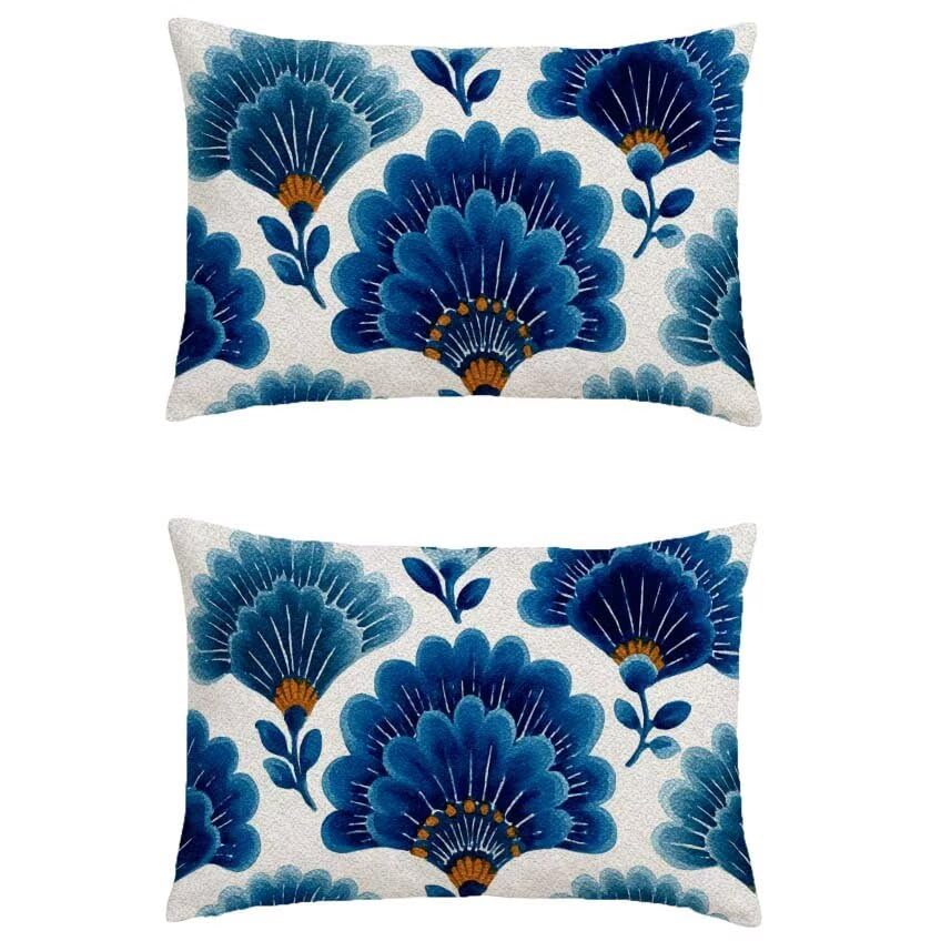 Housse coussin exterieur bleu en lin impermeable 50x60cm resistant