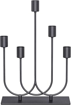 smtyle Fireplace Candelabra Black Metal Candlestick Holders for Tapered Candles with 5 Iron-0.8" Diameter Ideal for Table Centerpiece Gothic Decor