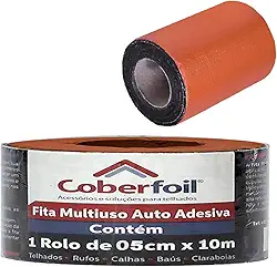 Manta Asfáltica para Telhado 5cm x 10m Autocolante Cor Terracota Telha Cerâmica Barro Fita Multiuso Adesiva Metalizada Refletiva Alta Resistência com Asfalto Modificado Vedação Trincas Calhas Rufos