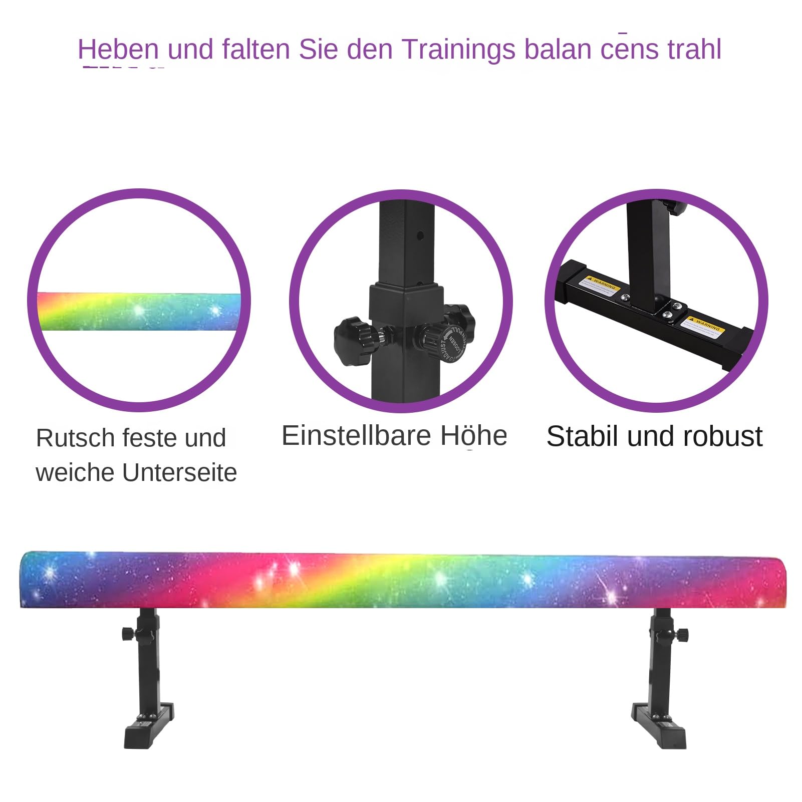 Generisch Höhenverstellbarer Schwebebalken für Kinder 5-Fach Turnbalken mit 50 KG Tragkraft Gelenkschonend & rutschfest für Gleichgewichtstraining zu Hause
