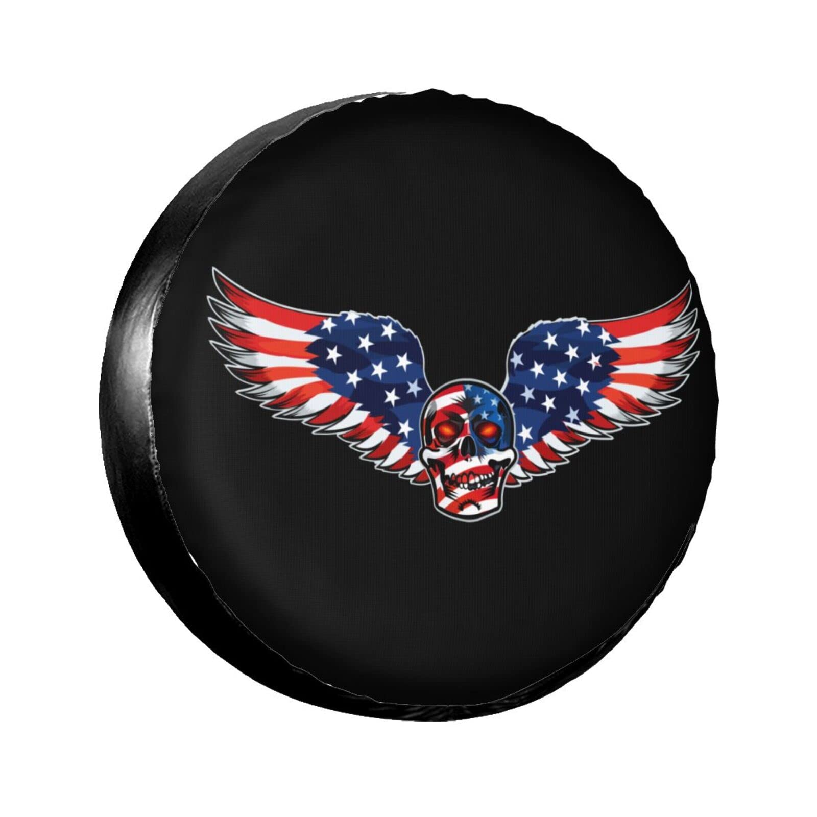 American Flag Winged Skull Patriotic Spare Tire Cover,Universal Wheel Tire Cover for Trailer, RV, SUV, Truck,Camper and Many Vehicle,Weatherproof Tire Protectors（15 inch for Diameter 27"-29"）
