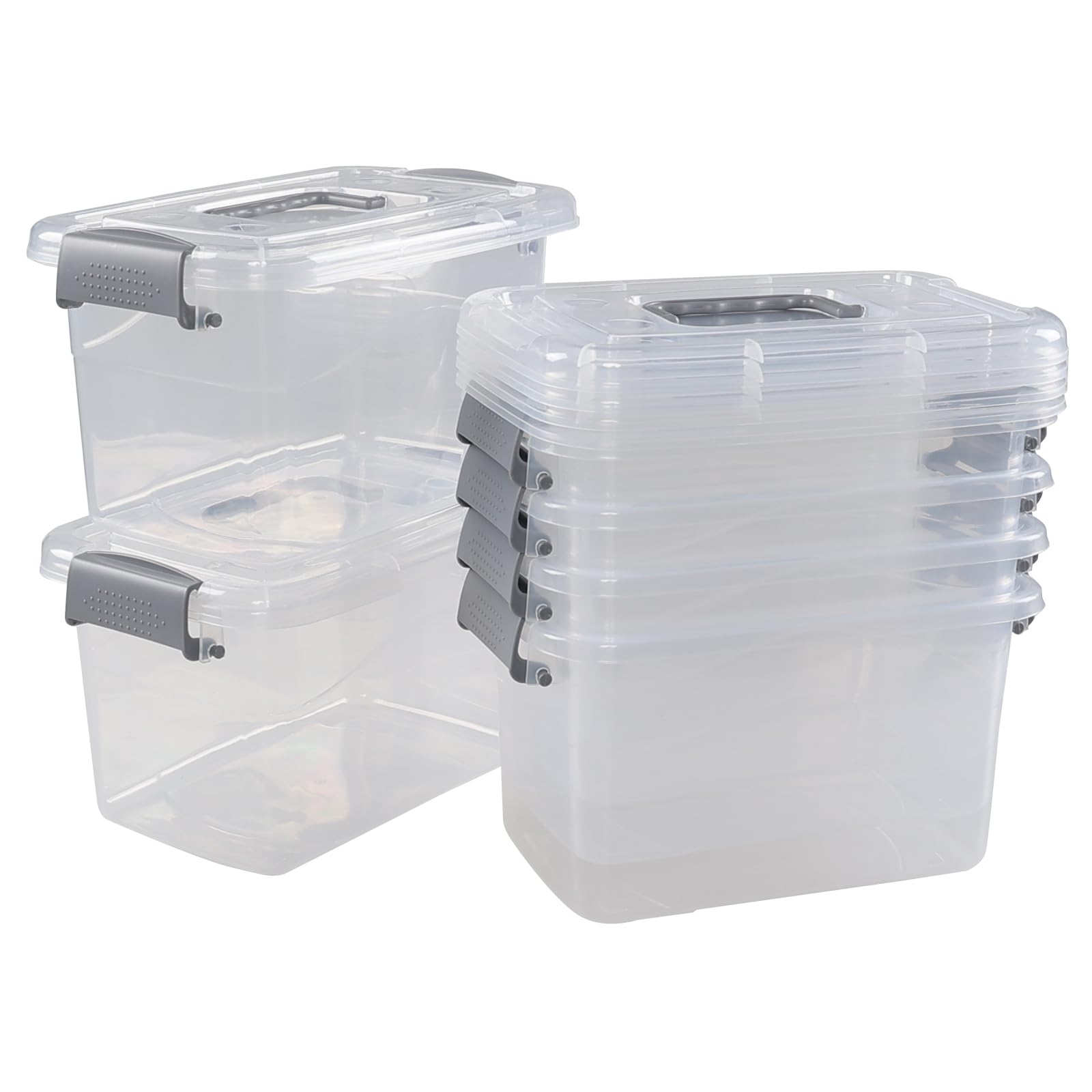 Esdiplot 6 Packs 5 Quart Small Plastic Storage Container Bins with Lid, Clear Latching Boxes with Handles for Home, School, Office Organization