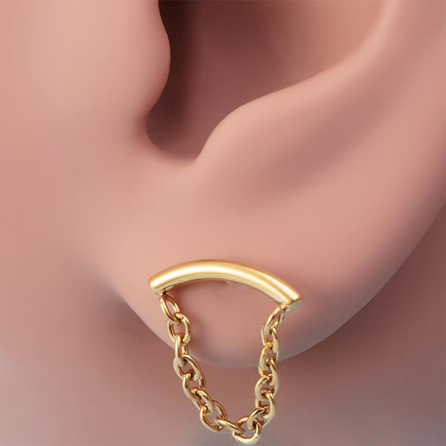 VERAMI 3Pcs 16G Cartilage Earring Stud 316L Labret Jewelry with Chain Dangle Drop Stainless Steel Lip Tragus Earring Internally Threaded Conch Studs Helix Medusa Monroe Earrings Flatback Studs for Women - Image 3