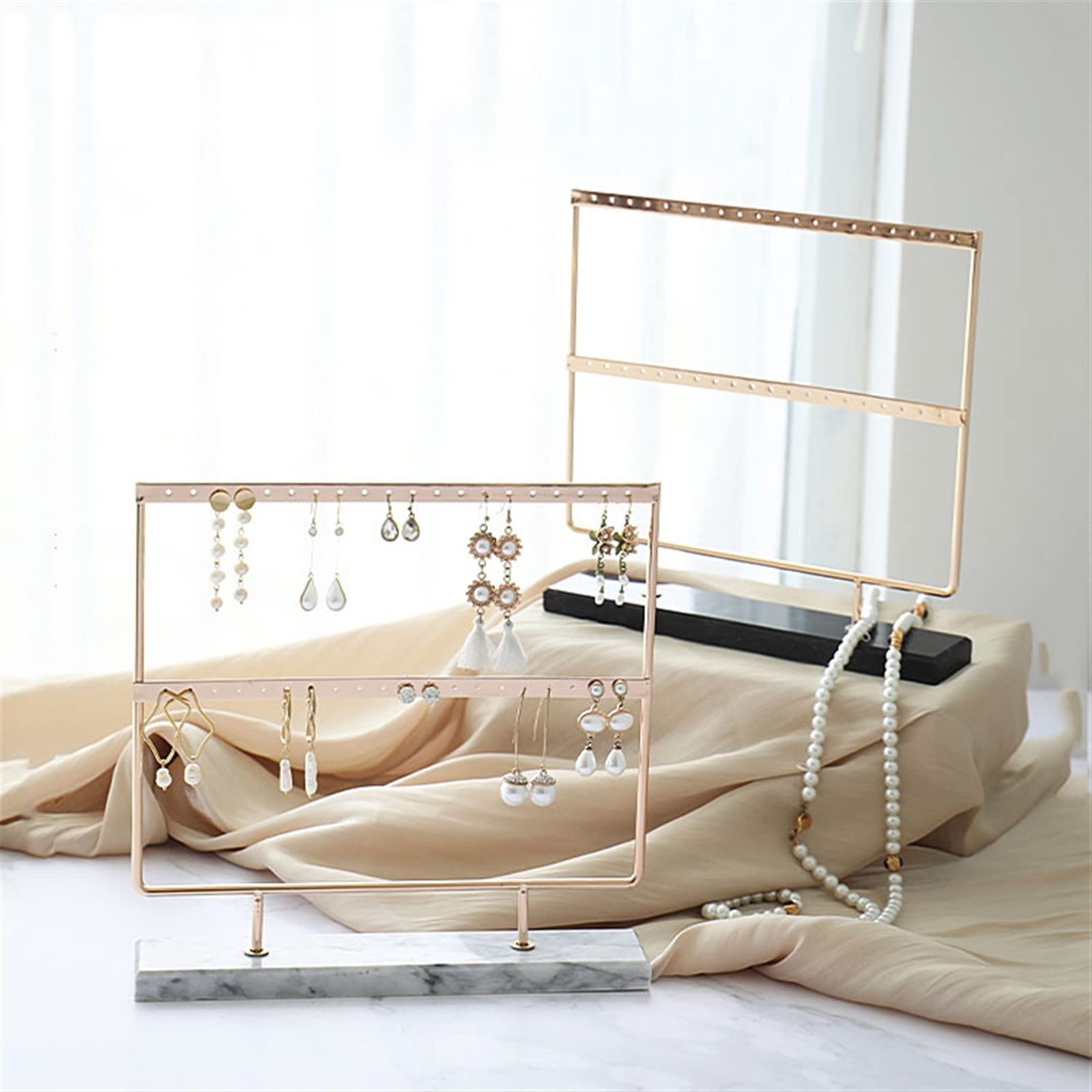 Expositor de Pendientes de 2 Niveles, Organizador de Joyas de Metal de 2 Capas con Base de mármol, Soporte para Pendientes, Regalo para Mujeres y niñas.