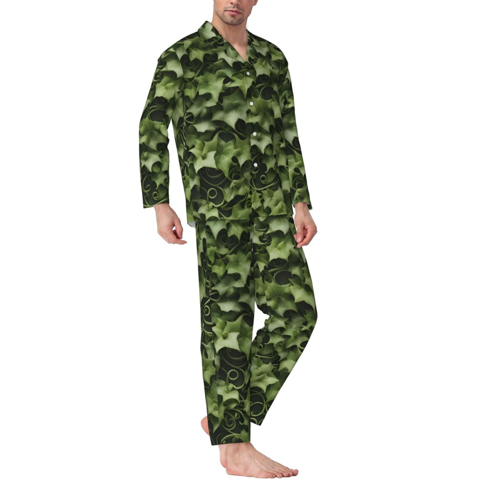 Floreale vortici stampa edera da uomo a maniche lunghe pigiama set pigiameria due pezzi casa viaggio vestito pantaloni lounge