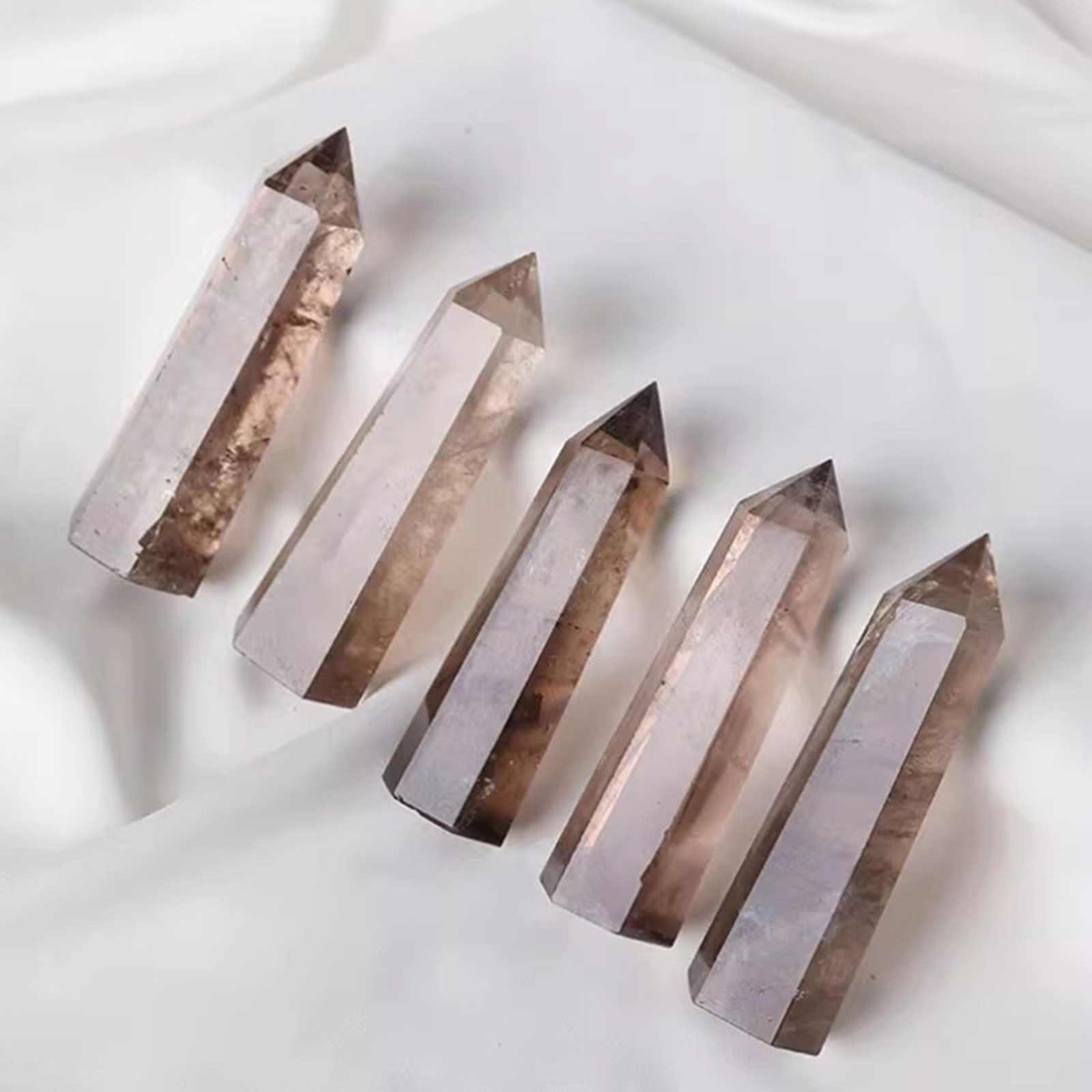 Obelisco o con Torre di Cristallo curativo al Quarzo fumé Naturale | Bacchetta con punta esagonale a 6 colonne sfaccettate per Reiki, Chakra, meditazione, decorazioni per la casa