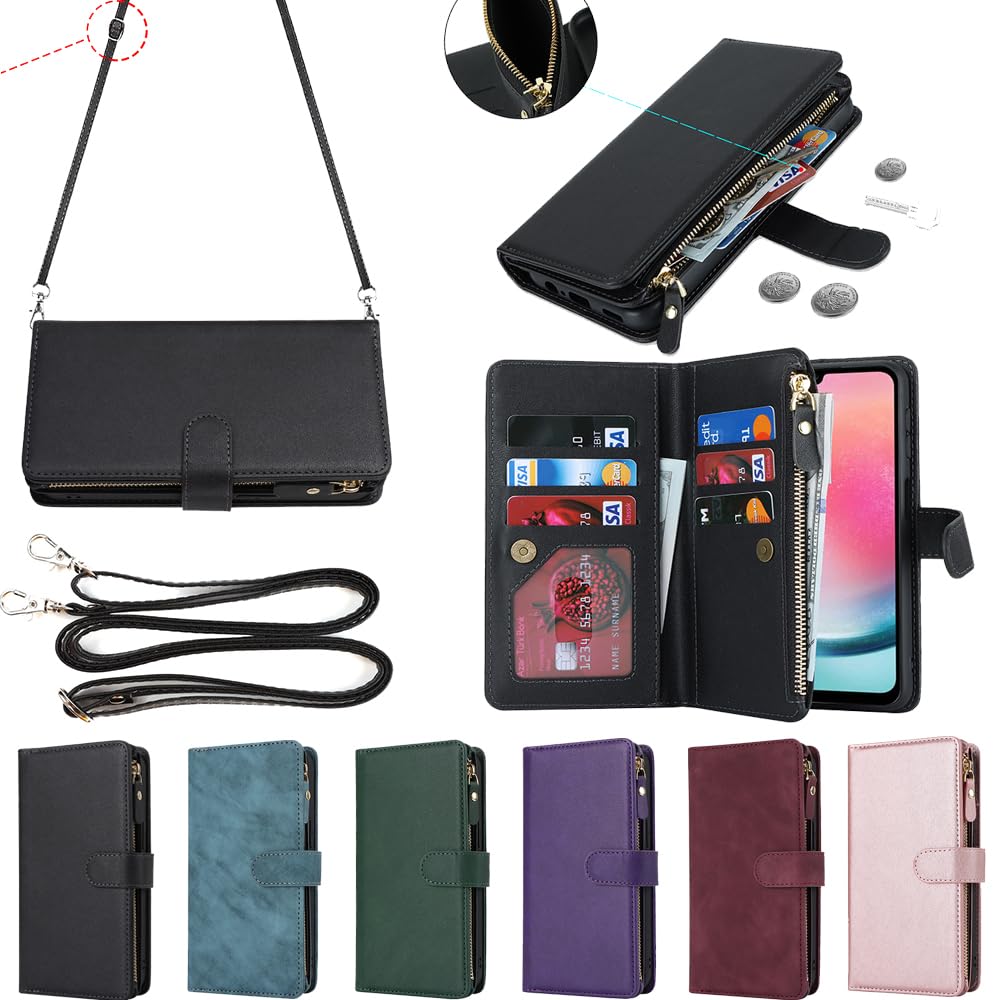 Eastwave for Galaxy A25E / A25 5G SC-53F SCG33 ケース ギャラクシー A25E / A25 5G SC-53F 縄掛けケース 手帳型 財布型 ICカード コインポケット ストラップ付き カード 収納 小銭入れ ブラック
