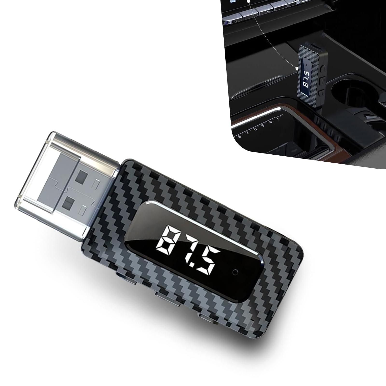 Car USB Bluetooth Receiver, 5.3 Chip FM Transmitter and Aux Receiver, Adjustable Audio Adapter with LED Display, Upgrade Modification Part for Car Stereo Home Speakers PC (Black)