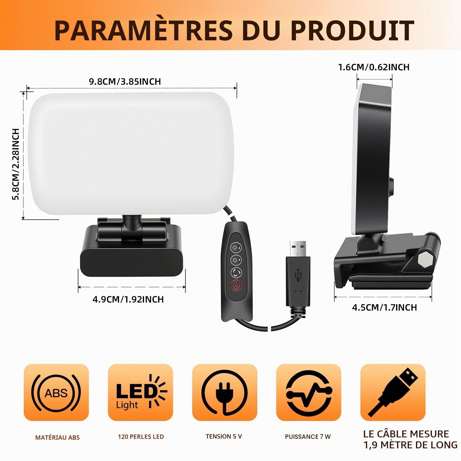 120 LED Lumière Vidéo Conference, 3 Modes d'éclairage ajustés, Clip Éclairage de Vidéoconférence 3000K-6500K, pour PC/Ordinateur Portable/Enregistrement Vidéo/TikTok/Réunions Zoom