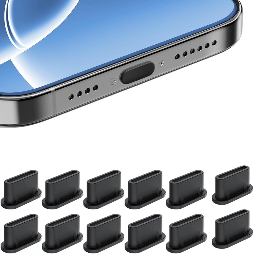 NEW'C 12 Pack USB-C Dust Plugs Black Silicone Port Covers Anti-Dust Type-C