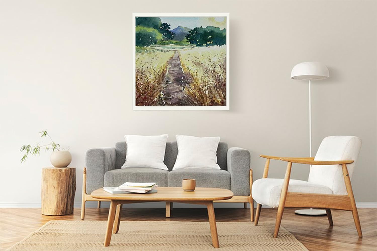 VERRE ART Printed Framed Canvas Painting for Home Decor Office Wall Studio Wall Living Room Decoration (22x22inch White Floater) - The Trail to Malibu Creek Print