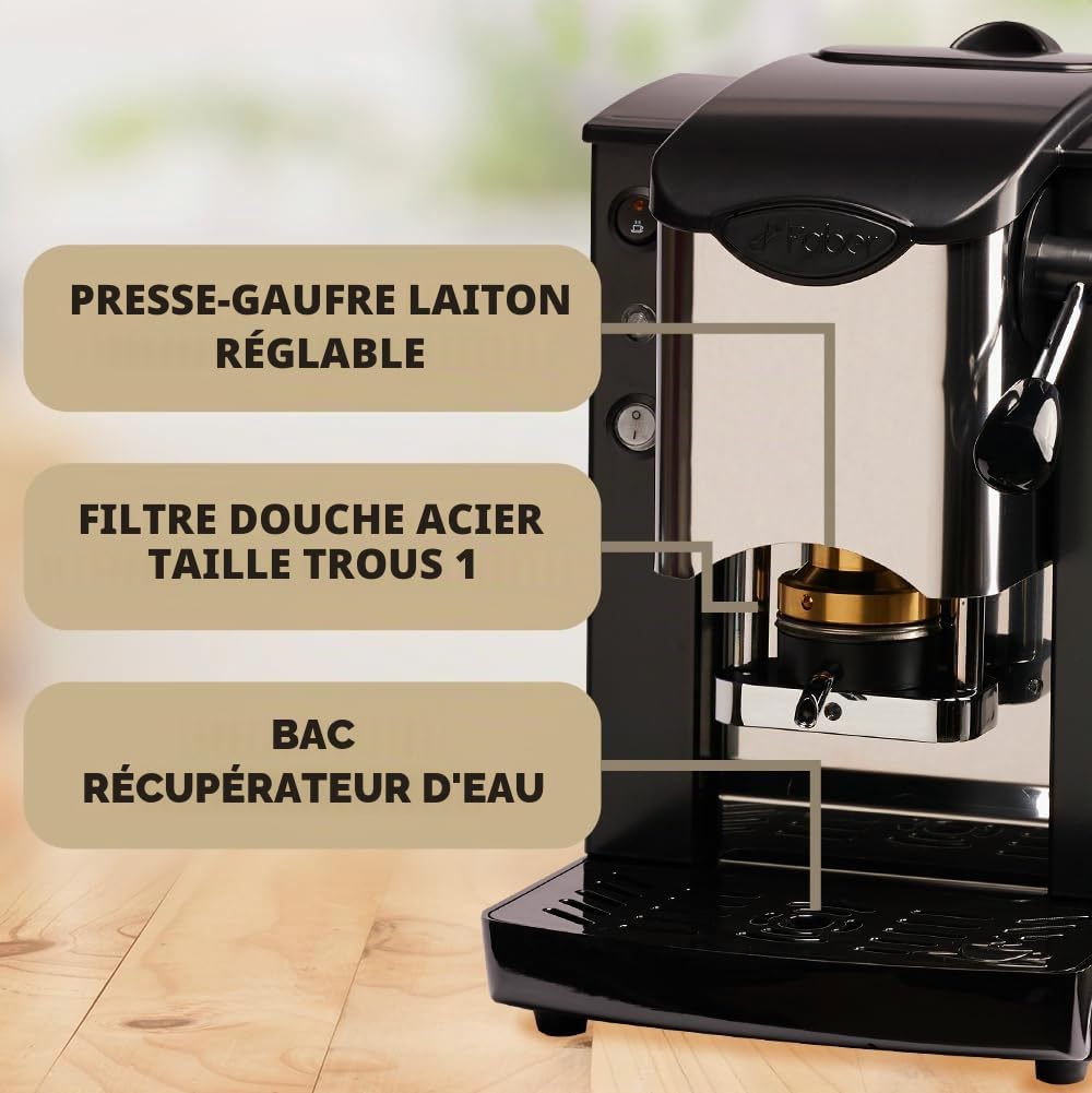 FABER COFFEE MACHINES | Modèle avec emplacement à encastrer en acier inoxydable | Machine à café de 44 mm | Couleur bourgogne en plastique noir | Presse à dosettes en laiton (Noir/Noir)