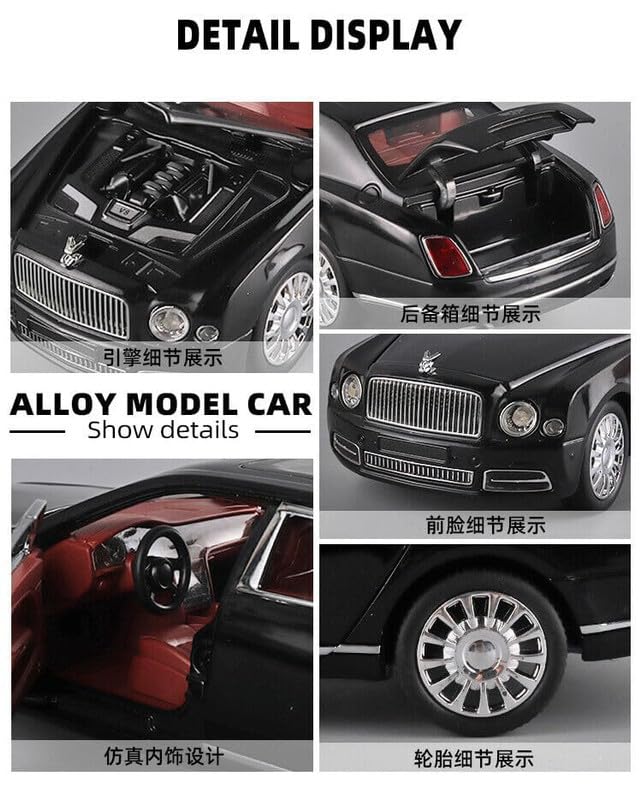 Image of Play Boy 1:24 Bentley MULSANNE Model Diecast Metal Alloy Pullback Toy Vehicle with Openable Doors Light and Music Car for Kids (Multicolor)