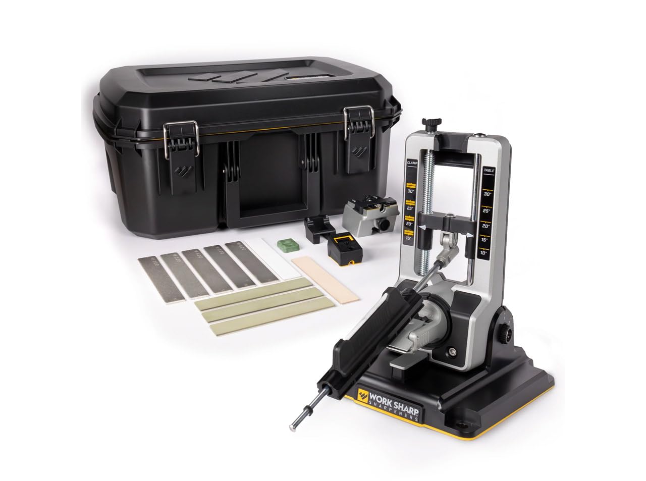 WORK SHARP® Professional Precision Adjust Elite Knife Sharpener - Profi Schärf-System - Messer-Schleifer Set mit digitaler Winkel-Einstellung & -Führung - Messer-Schärfer mit 10 Platten im Koffer