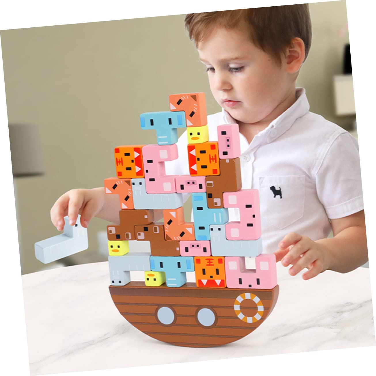 Giocattolo di Legno per Bambini Set di Blocchi Impilabili Educativi per Sviluppare Abilità Sociali e capacità Operative per Gioco Interattivo
