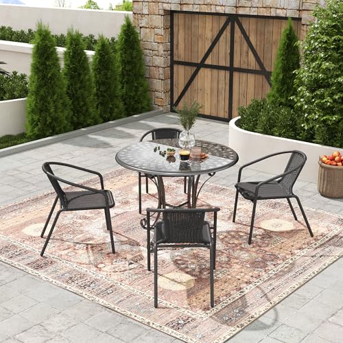 Image of UDPATIO Rattan Patio Dining Chairs Set of 4, Wicker Stackable Outdoor Chairs with All Weather Curved Back & Metal Frame, for Indoor Bistro Deck, Black