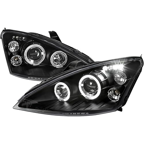 SPEC-D TUNING Halo LED Projector Headlights Black Compatible with 2000-2004 Ford Focus, Left + Right Pair Headlamps Assembly