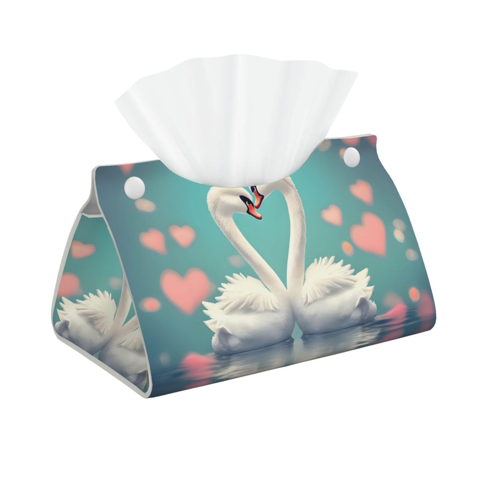 The swan in love Long Leather Tissue Box Cover-Waterproof PU Leather Tissue Holder for Bathroom, Decorative Rectangular Tissue Case