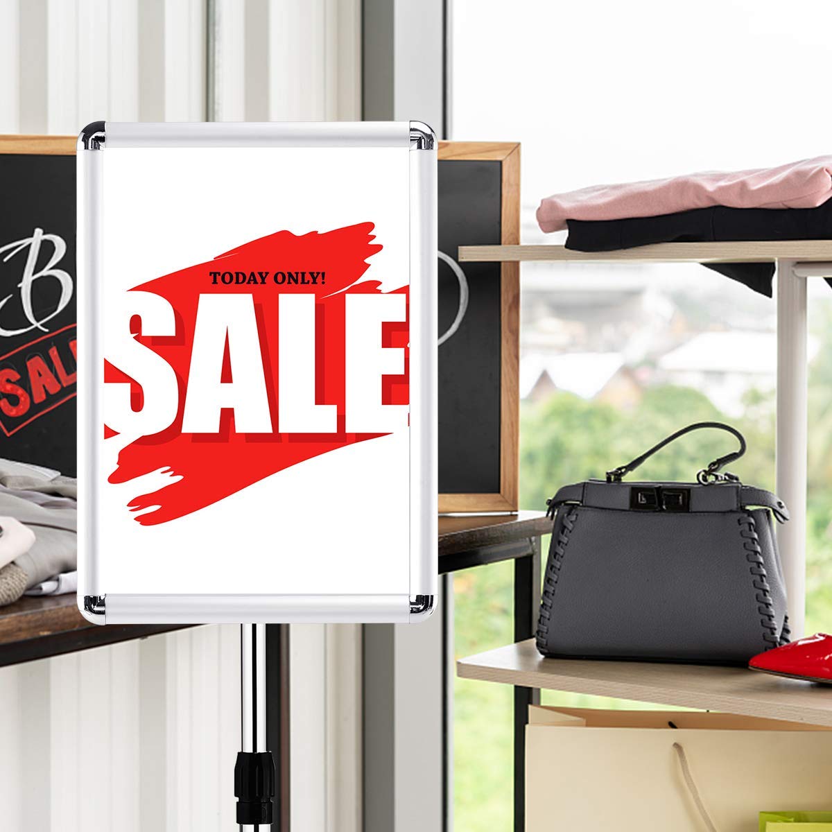 COSTWAY Porte Affiche sur Pied A3, Présentoir sur Pied Rotation 360 Degrés, Hauteur Réglable 89,5-134 cm, Cadre en Alliage d'Alu, Tube en Acier INOX, Support Affichage A3 Intérieur Extérieur, Argent