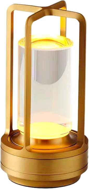 Cordless Restaurant Table Lamp, Battery Powered Rechargeable Desk Lamp with Touch Dimmer Portable LED Nightstand Night Light for Living Room, Bedroom, Office, Dinner Table Gold