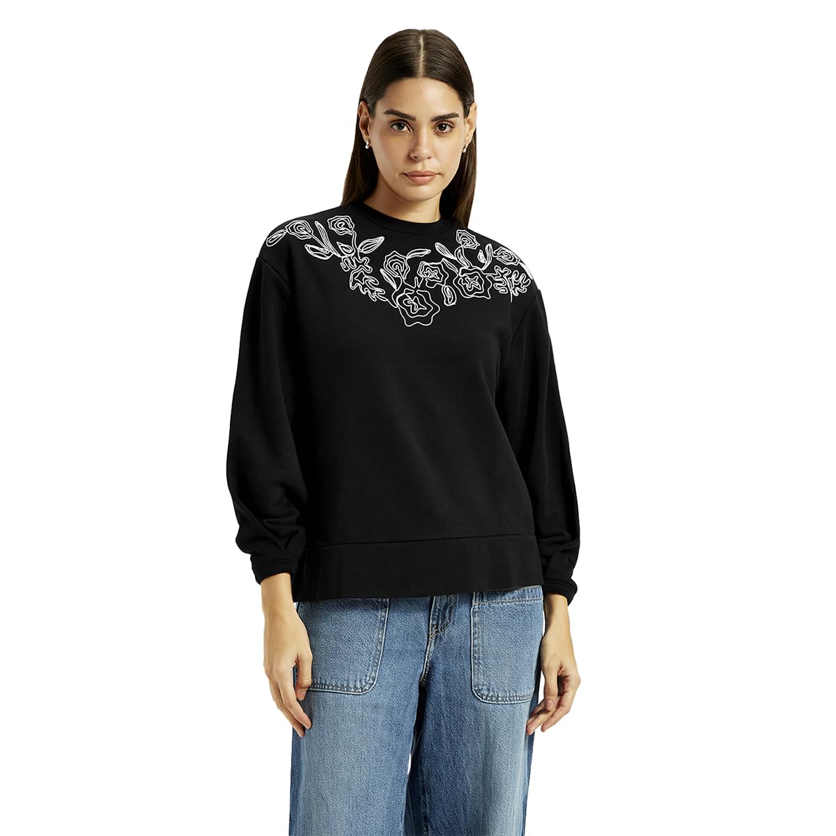 levi's Women's Embroidered Black Crew Neck Sweatshirt-picture-10