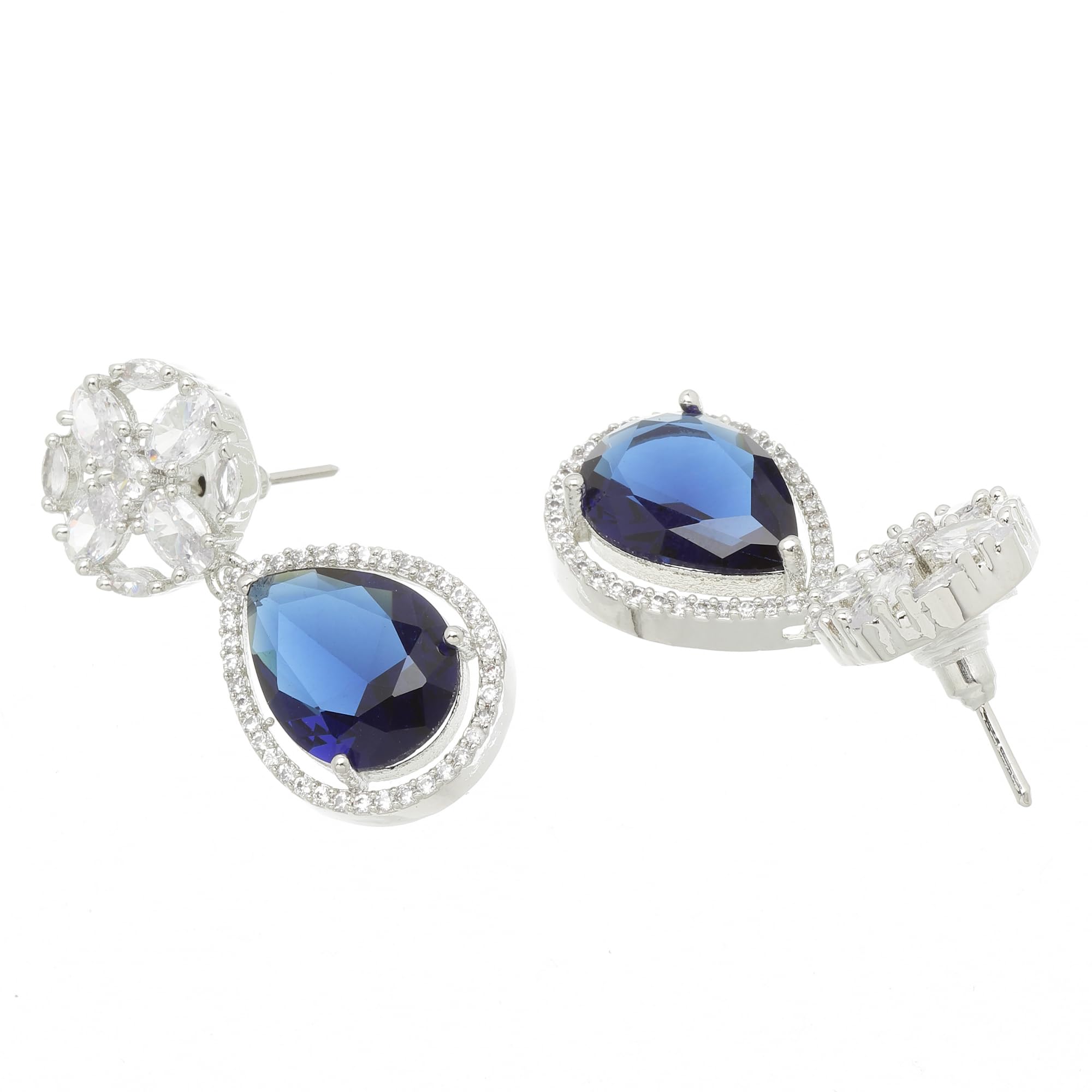 Rhodium-Plated Teardrop & Floral Drop Earrings