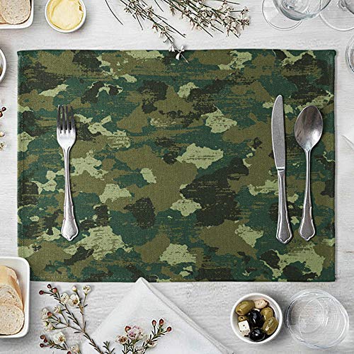 Beydodo Manteles individuales de lino para mesa de comedor de 30,5 x 40,6 cm, diseño de camuflaje