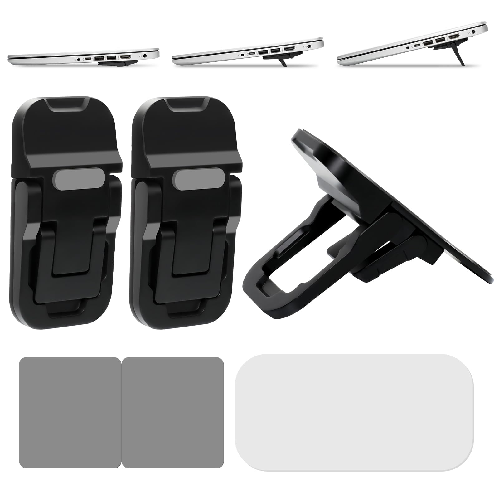 2 Pack Adjustable Height Keyboard Stand, Zinc Alloy Laptop Keyboard Riser with 3 Height Settings (0.5/1.24/1.62 Inch), Non-Slip Silicone Pads & Adhesive Tape, Ergonomic for Pain-Free Typing (Black)