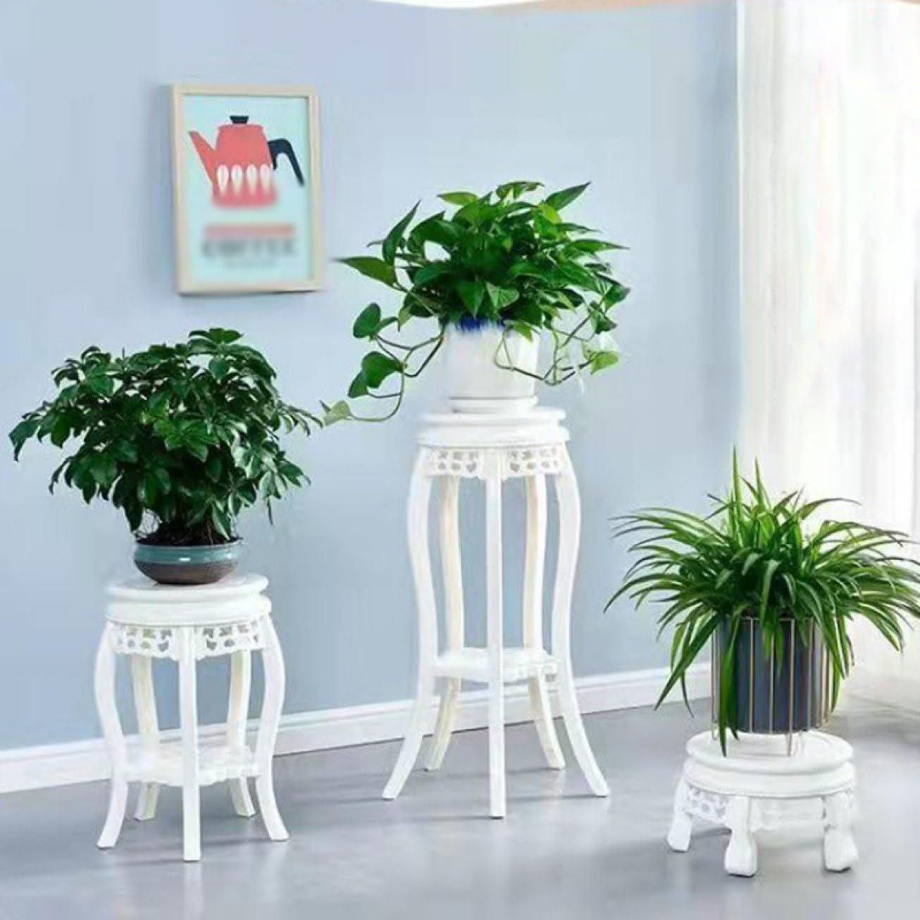 Amazon.co.jp: 木製 スツール型 フラワースタンド ホワイト/白 花台