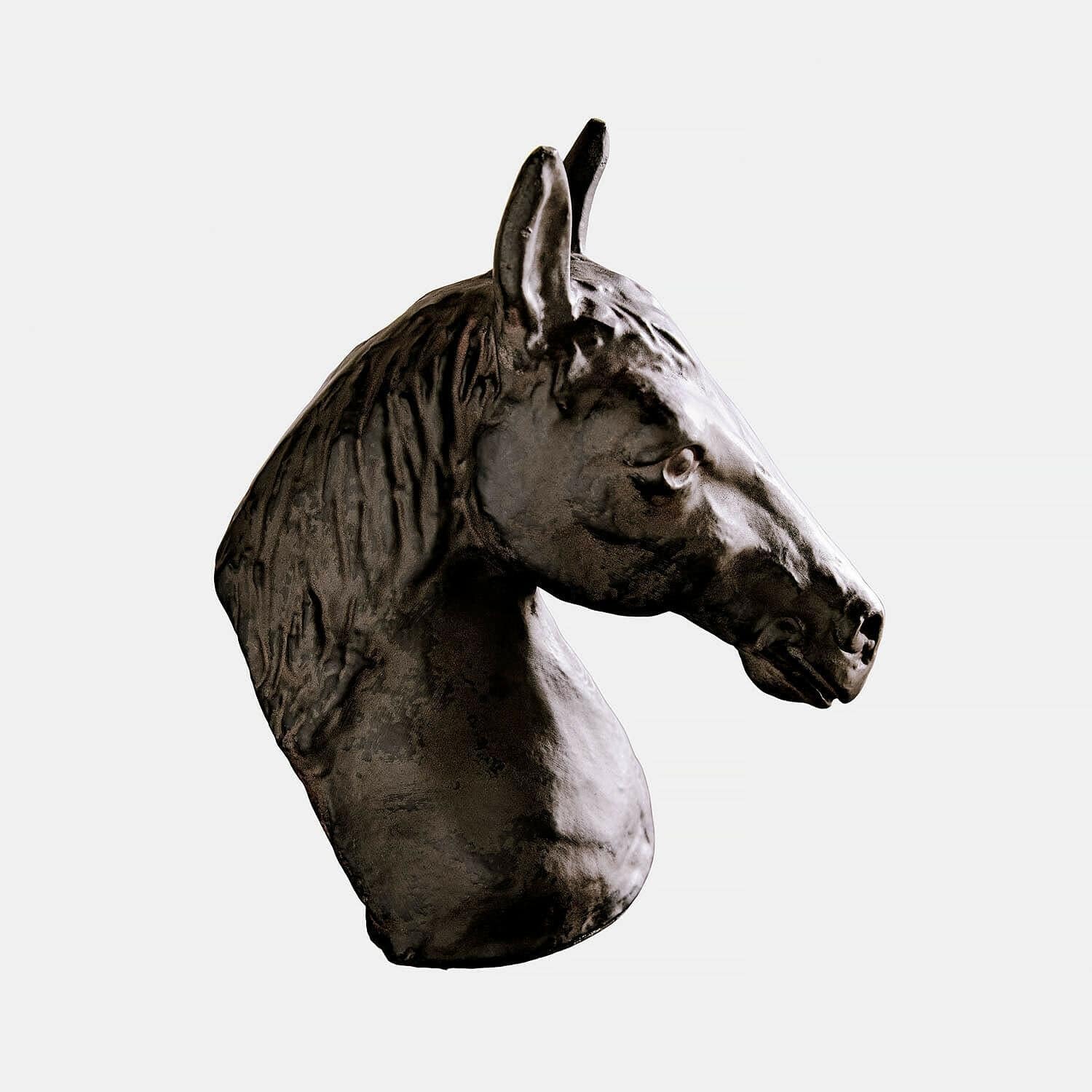 Loberon Deko-Pferd Kingsmere - Ausdrucksstarker Pferdekopf - Dunkles Finish - Matte Oberfläche - Dekoration - Dekoobjekt - Tierfigur - Aluminium, antikbronze