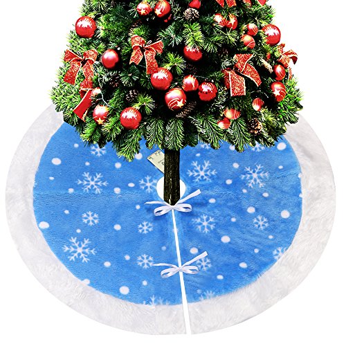 D-FantiX 36 Inch Christmas Tree Skirt Velvet Small Xmas Tree Skirt Christmas Decorations (Blue and White)