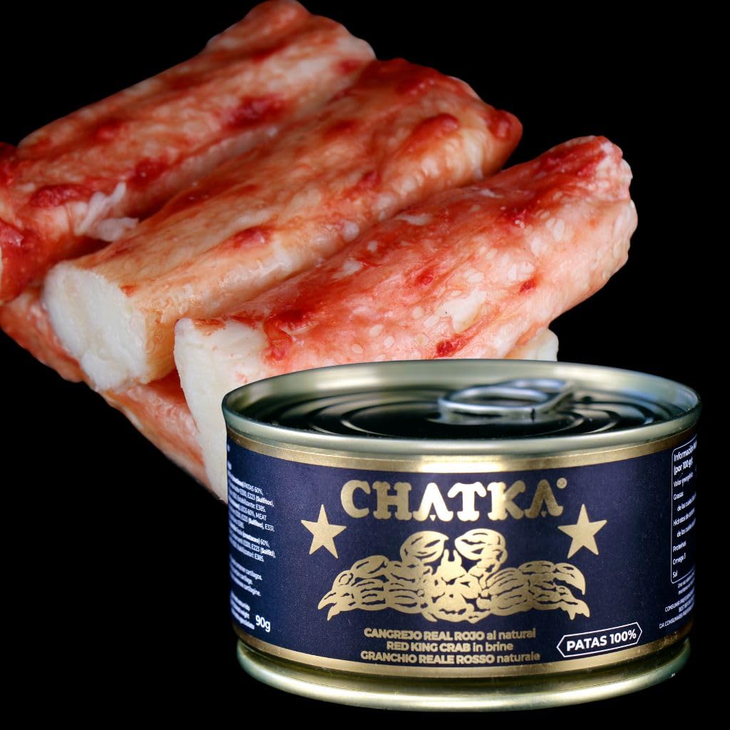 Chatka – Konserve im traditionellen Format gefüllt mit Beinen von rotem Königskrabbenfleisch. Sorgfältig verarbeitet, mild im Geschmack und vielseitig einsetzbar (90 gram)
