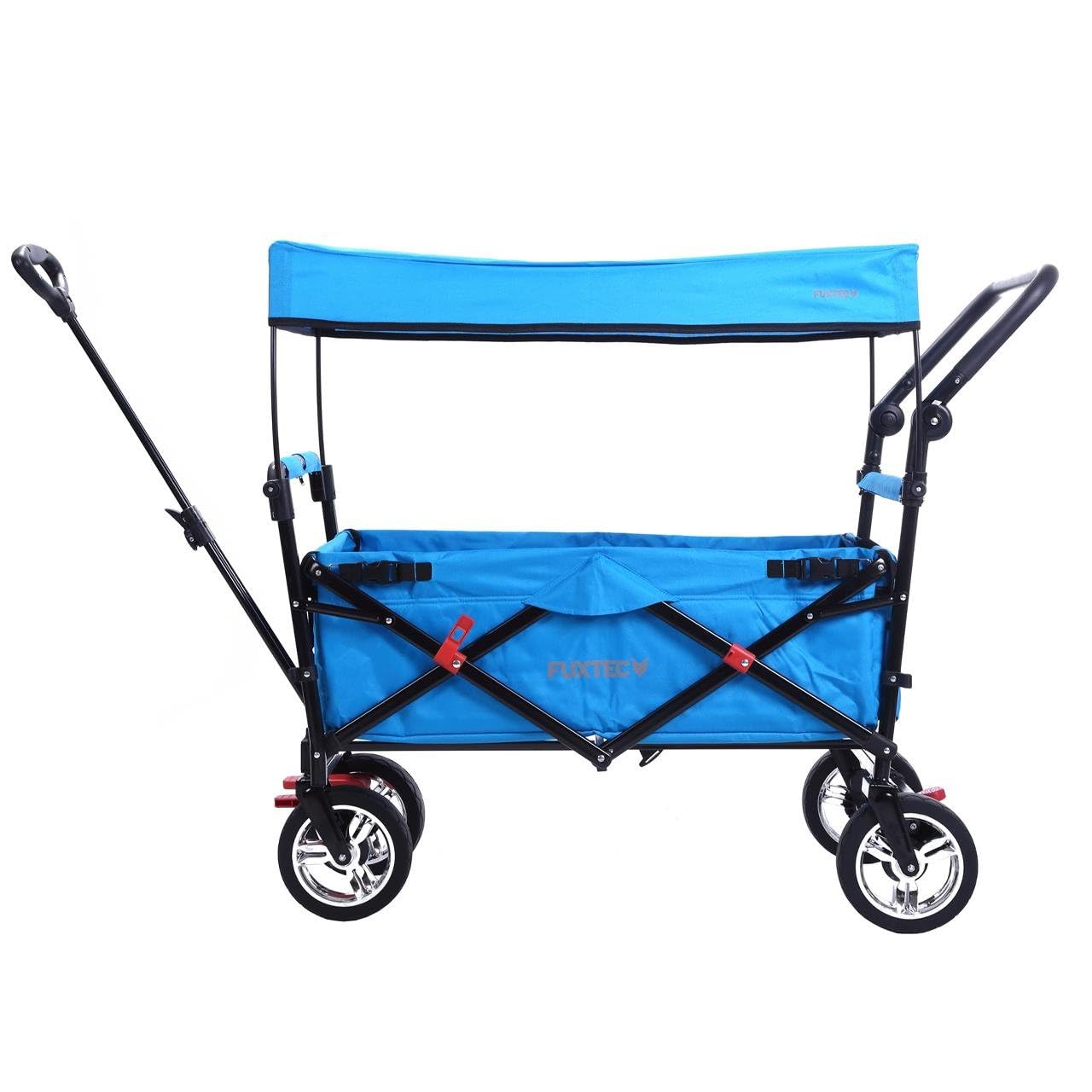 FUXLIFE foldable handcart FX-CT700 turquoise - foldable handcart for excursions & everyday use - padded seat area - with brakes - height-adjustable handle - space-saving folding handcart