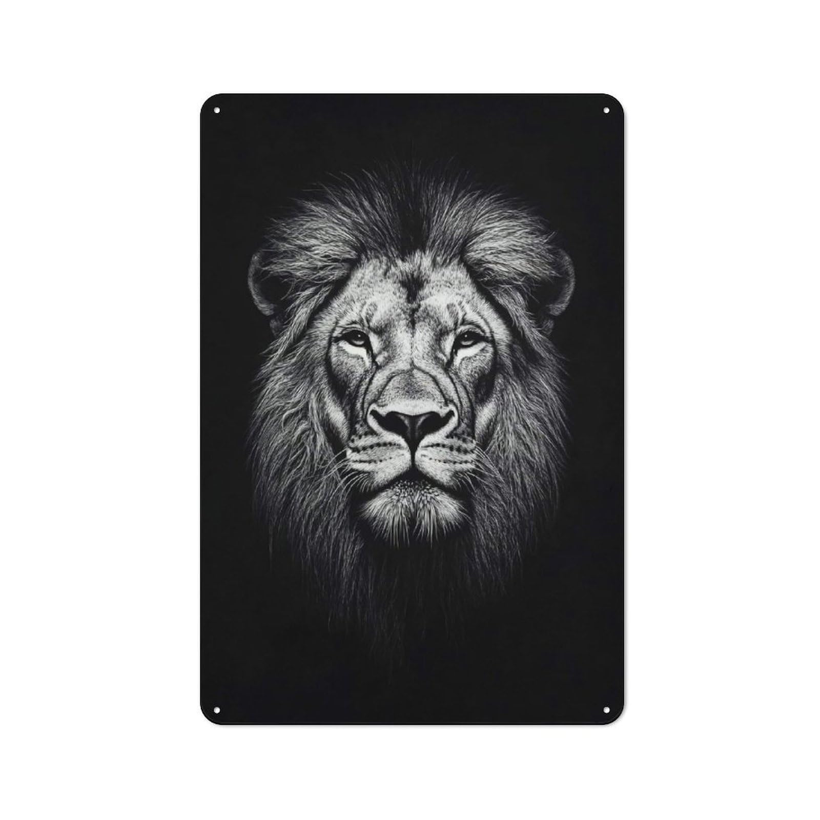 Garage Style Lion Portrait Black And White Decorative Metal Plaque 30x20cm, Garage Wall Decor for Workshop, Basement, Shed Or Games Room
