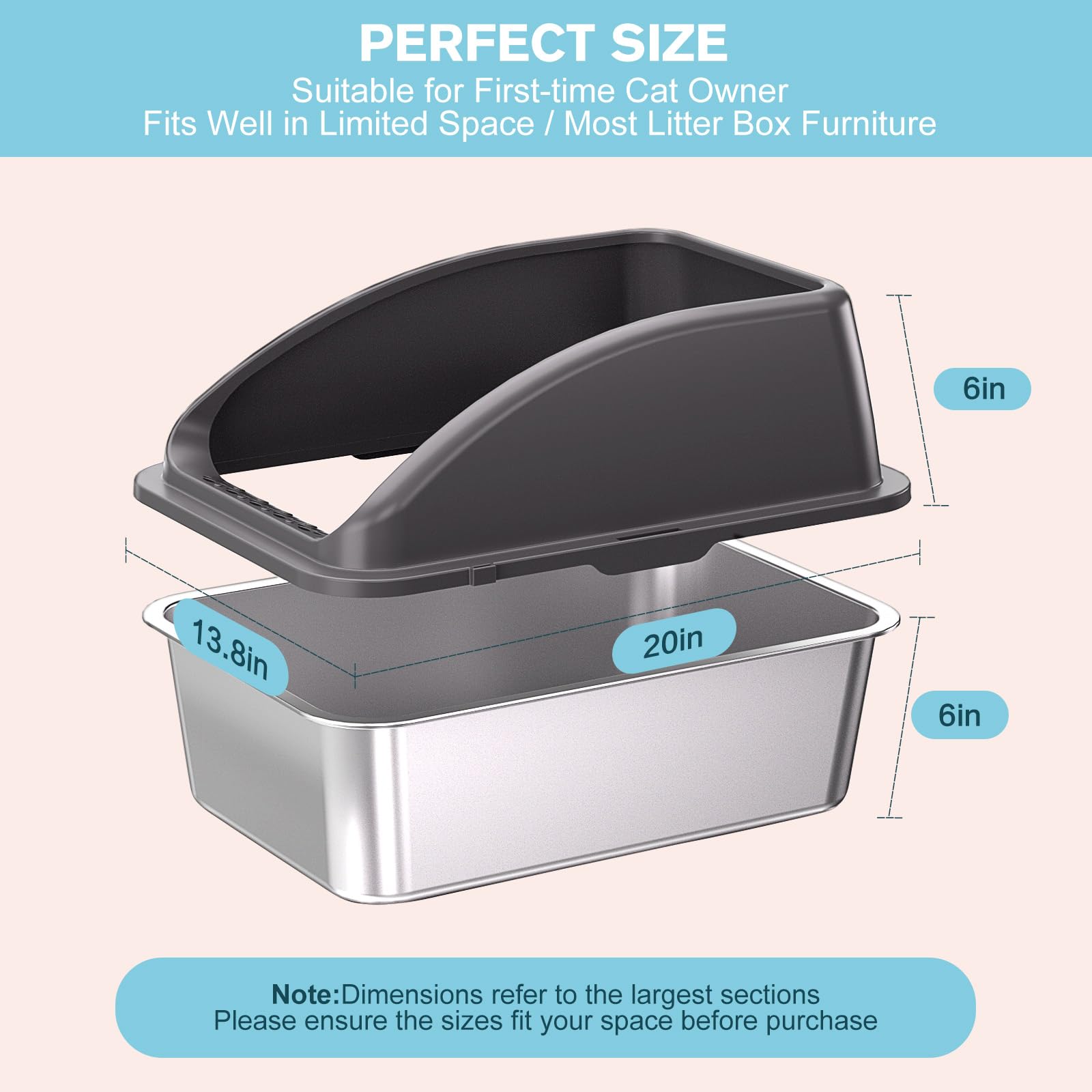 2PACK Stainless Steel Cat Litter Box,Large Litter Box with High Sides for Small Multiple Cats,Kittens,Metal Kitty Litter Boxes with Anti-Leak Lid,Non-Stick,Odorless,Easy to Clean,Scoop Included - image 3