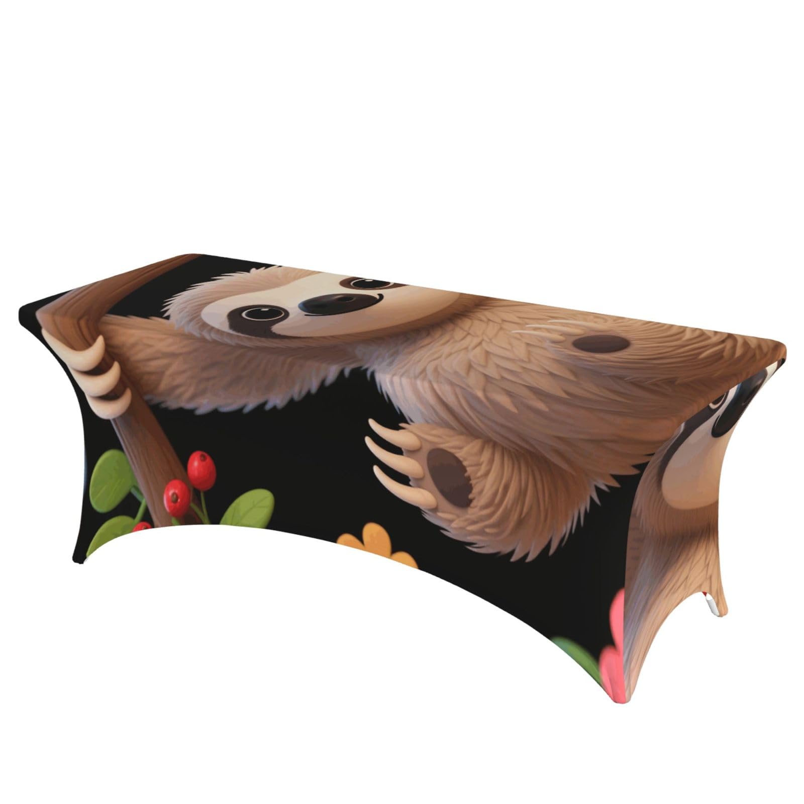FekiLoot Cute Cartoon Sloth Spandex Tablecloth for Rectangular Tables, 6ft Decoration Elastic Fitted Tablecloth Stretch Table Cover Wrinkle Resistant Table Protector for Party Events Wedding Banquets