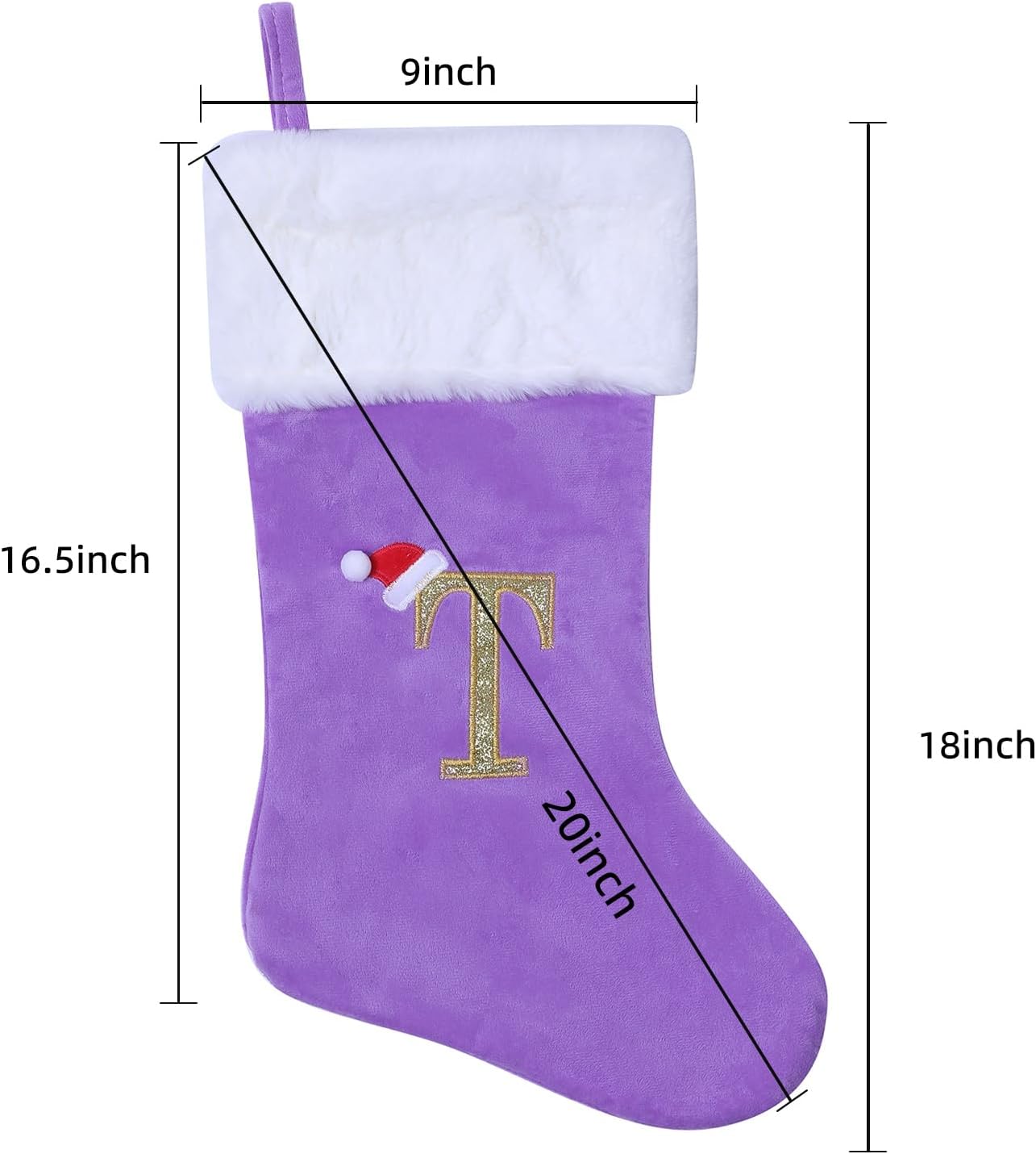 20-Inch Christmas Stocking with Embroidered Letter, Thick and Luxurious Purple Velvet with Super Soft Plush Cuff Personalized Festival Decoration for Xmas and New Year Party (Letter A) - Image 3