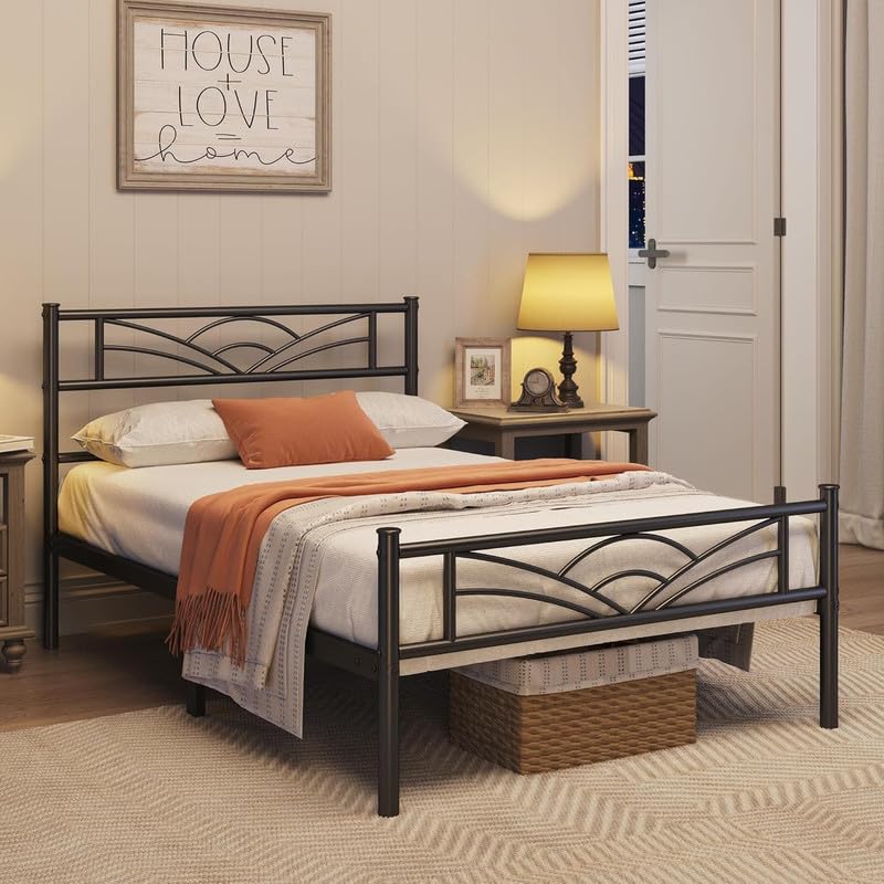 Royal Interiors Noah Metal Bed Single Size Without Storage | Wrought Iron Single Cot Bed for Bedroom with Headboard and Footboard | Matte Finish Black (75x48)-image-41
