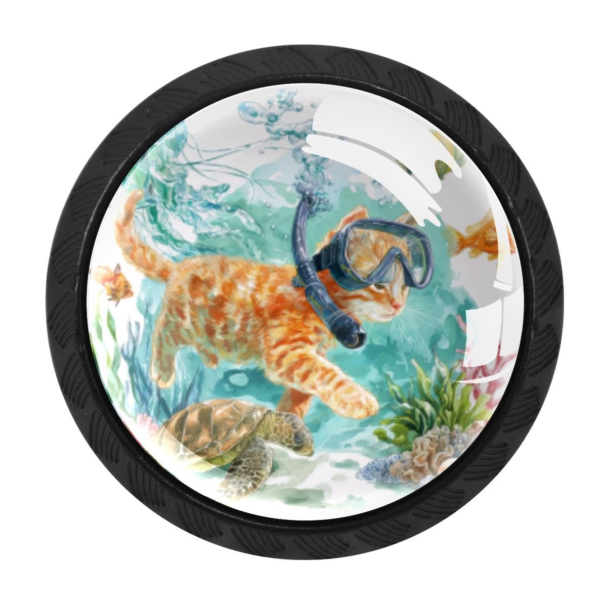 4 PCS Kitchen Cabinet Knobs, Ocean Cat Turtle Drawer Knobs Dresser Handles