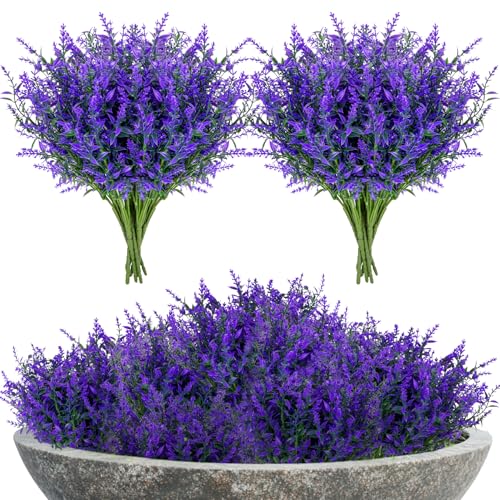 RAINFLOW 7 Pcs Artificial Lavender Flowers - Artificial Flowers for Outdoors Faux Lavender Plants Uv Resistant Plastic Purple Fake Flower for Outside Indoor Porch Patio Window Plan image 3
