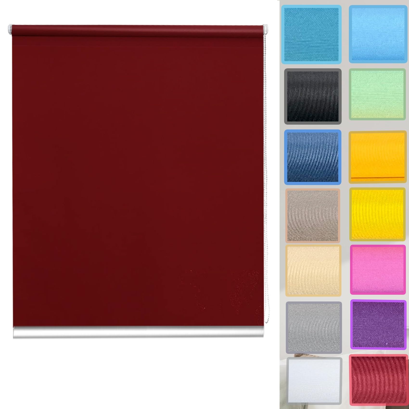Thermal Blackout Blinds, 110 x 190 cm Adjustable and Lightweight, Day and Night Blinds Curtains with Beaded Chain for Window and Door, Red — image 1